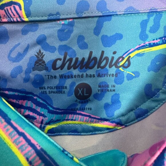 Chubbies The Dino Delight Performance Polo Shirt Size XL Dinosaur Blue Pink NWT - Picture 7 of 10